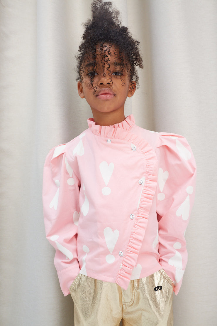 Rose Pink Exclamation Hearts Ruffled Shirt