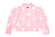 Rose Pink Exclamation Hearts Ruffled Shirt