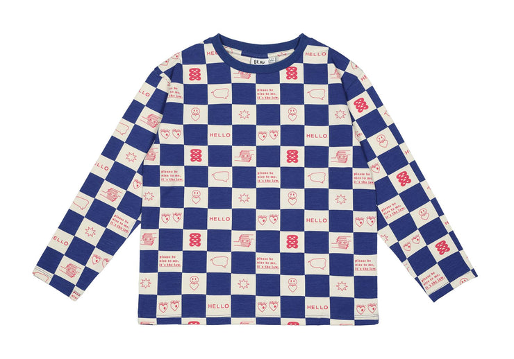 True Blue Comic Book Check Long Sleeve T-Shirt