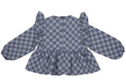 Squares Denim Frill Top